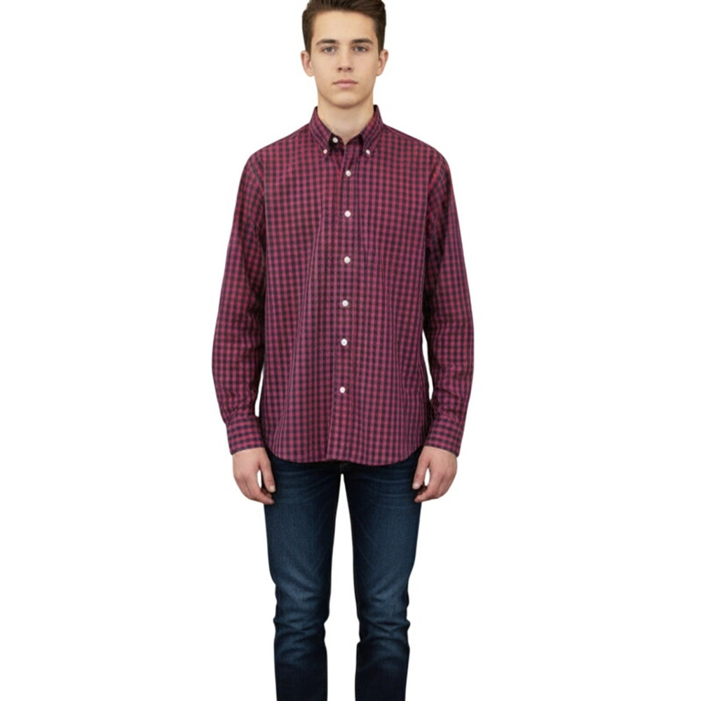 Brooks Brothers Boys Large Navy Blue Red Long Sleeve Button Up